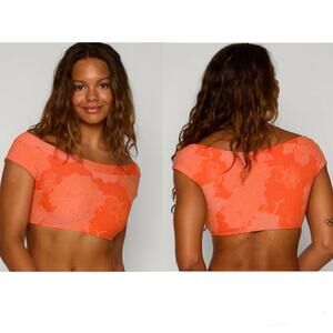 NEW Seea x Free People Chicama Surf Cap Sleeve Crop Top Coral Squeeze Medium